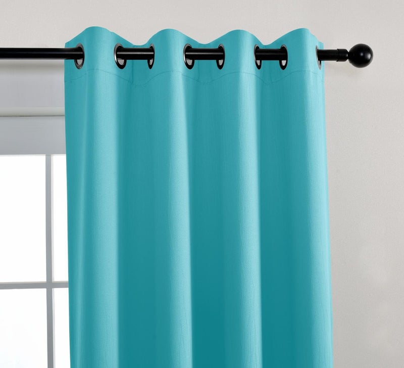 MIUCO Blackout Curtains Room Darkening Curtains Textured Grommet Window Curtains for Bedroom 2 Panels 52x63 Inch Long Turquoise - Image 2